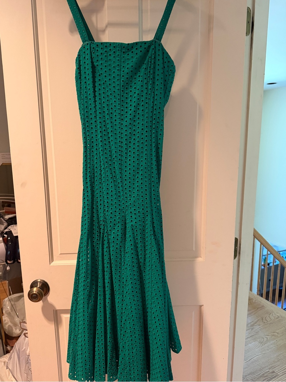 Maeve Green Eyelet Midi Dress with Straps